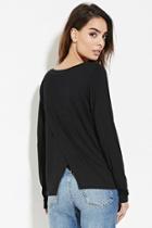 Love21 Women's  Black Contemporary Split-back Top