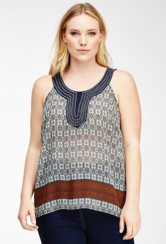 Forever21 Plus Size Beaded Tribal Print Blouse