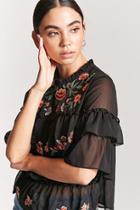 Forever21 Floral Embroidered Chiffon Top