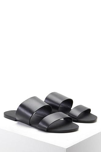 Forever21 Women's  Black Genuine Leather Slides