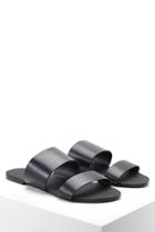 Forever21 Women's  Black Genuine Leather Slides