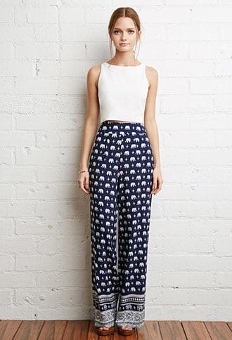 Forever21 Elephant Print Wide-leg Pants