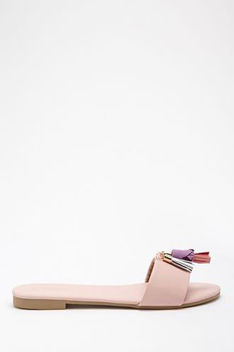 Forever21 Tasseled Metallic Slide Sandals