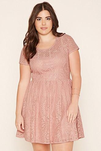 Forever21 Plus Women's  Dusty Pink Plus Size Floral Lace Dress