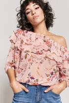 Forever21 Floral Off-the-shoulder Chiffon Flounce Top