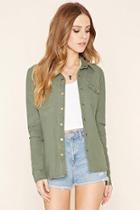Forever21 Women's  Olive Snap-button Cotton Jacket