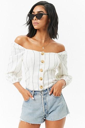 Forever21 Off-the-shoulder Button-front Top