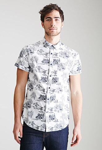 Forever21 Toile Print Button-down Shirt
