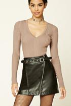 Forever21 Women's  Cocoa Ribbed V-neck Sweater