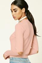 Forever21 Women's  Blush Elbow Cutout Ribbed Knit Top