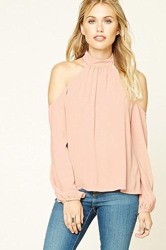 Love21 Women's  Pink Contemporary Open-shoulder Top