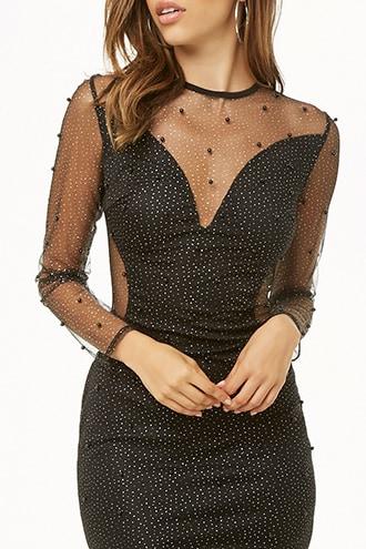Forever21 Sheer Glittery & Beaded Mini Dress
