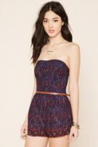 Forever21 Women's  Navy & Black Belted Ornate Print Romper