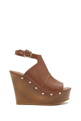 Forever21 Women's  Tan Peep-toe Wedge Heels