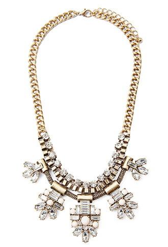 Forever21 Faux Gem Statement Necklace (antic Gold/pink)