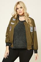 Forever21 Plus Women's  Plus Size Patched Bomber Jacket
