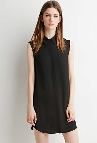 Forever21 Women's  Collared Shift Dress (black)