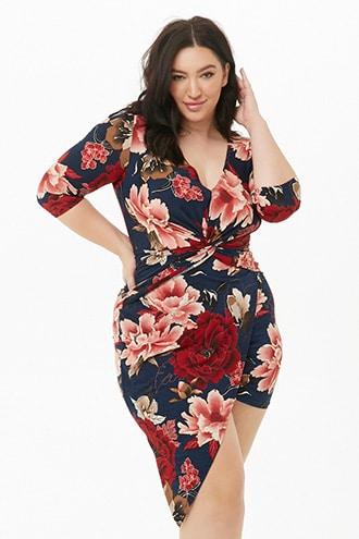 Forever21 Plus Size Twist-front Floral Print Mini Dress