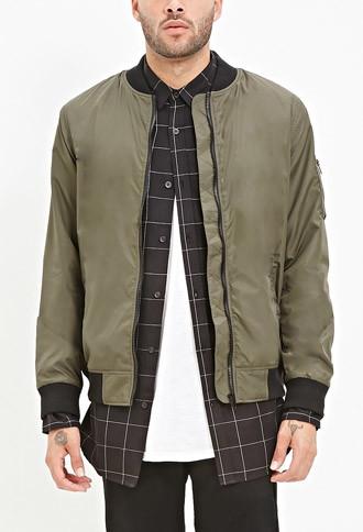 21 Men Zipped-sleeve Bomber Jacket