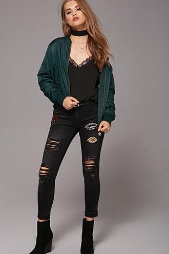 Forever21 Women's  Psychedelic Patch Jeans