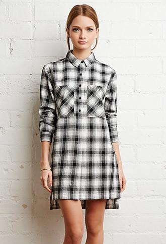 Forever21 Women's  Tartan Plaid Flannel Dress (cream/black)