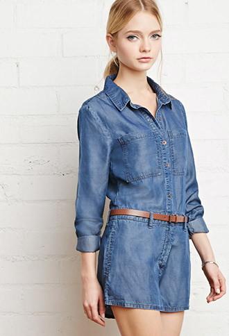 Forever21 Belted Chambray Romper