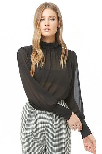 Forever21 Sheer Chiffon Mock Neck Top