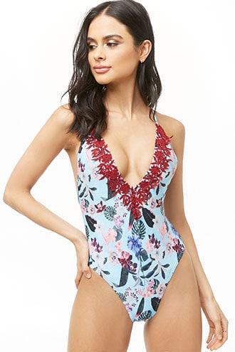 Forever21 South Beach London Crochet Floral One-piece Swimsuit