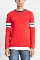 21 Men Men's  Red & Black Stripe-sleeve Sweater