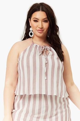Forever21 Plus Size Striped Keyhole Halter Romper