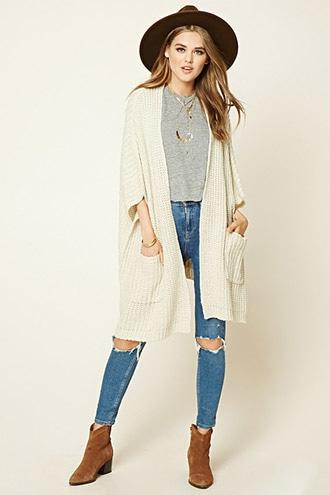 Forever21 Women's  Cream & Taupe Marled Knit Cardigan