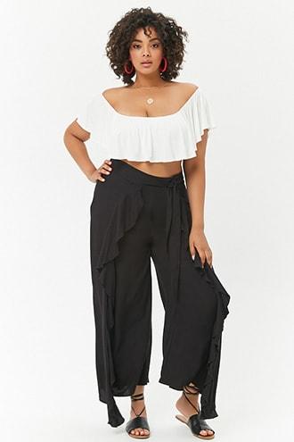 Forever21 Plus Size Tie-front Flounce Overlay Pants