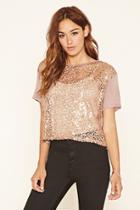 Forever21 Women's  Crochet-front Sequined Top