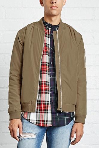 21 Men Men's  Taupe Padded Bomber Jacket