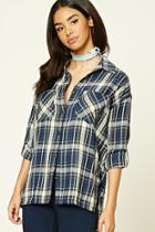 Forever21 Women's  Navy Plaid Button-front Shirt
