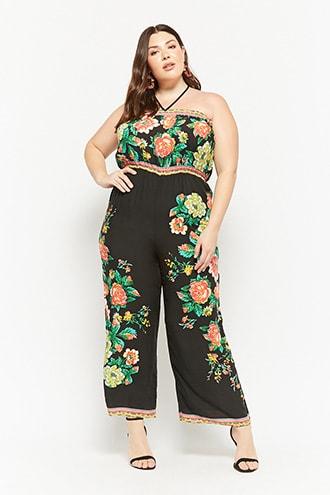 Forever21 Plus Size Strapless Floral Wide-leg Jumpsuit