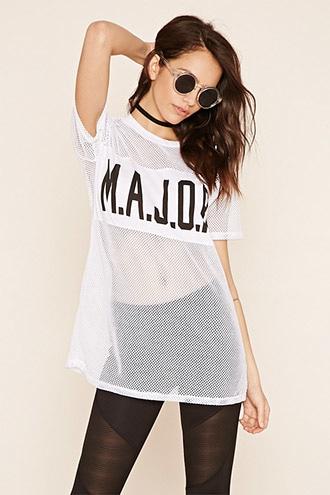 Forever21 Women's  Mesh Major Graphic Tee