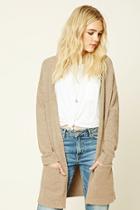 Forever21 Women's  Taupe Longline Brushed Knit Cardigan
