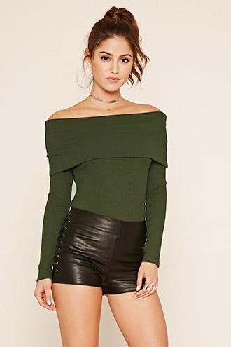 Forever21 Women's  Olive Off-the-shoulder Top