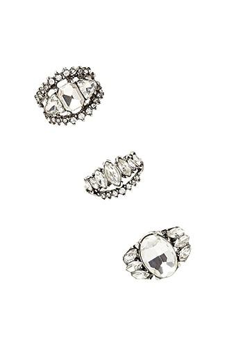 Forever21 B.silver & Clear Cocktail Ring Set
