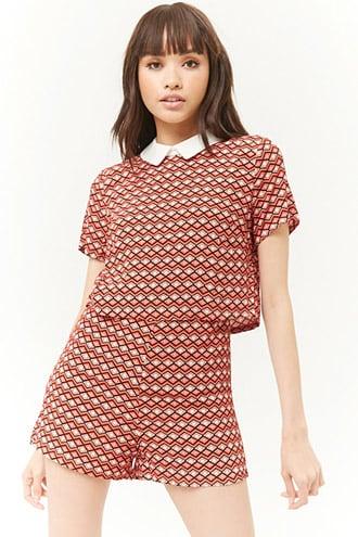 Forever21 Geo Print Peter Pan Collar Romper