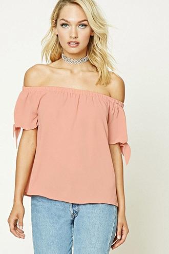 Forever21 Women's  Rose Crinkled Off-the-shoulder Top
