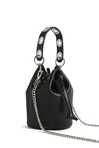 Forever21 Faux Leather Grommet Crossbody Bucket Bag