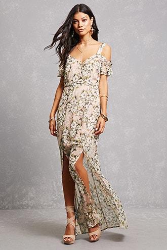 Forever21 Soieblu Floral Open-shoulder Dress
