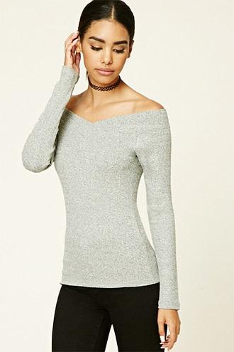 Forever21 Women's  Marled Off-the-shoulder Top