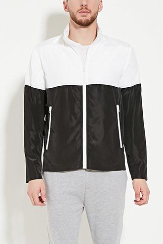 21 Men Men's  White & Black Colorblocked Windbreaker