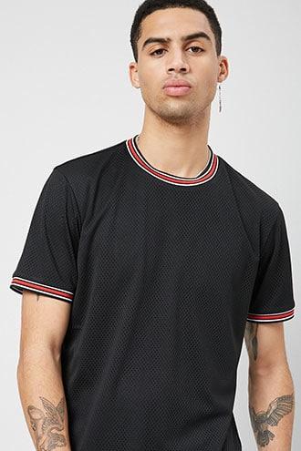 Forever21 Striped-trim Jersey Mesh Tee