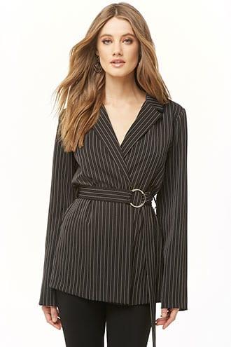 Forever21 Belted Pinstriped Jacket