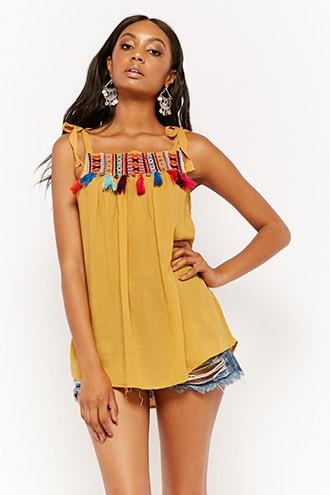 Forever21 Tassel Trim Self-tie Cami