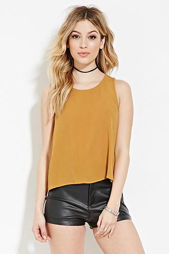 Forever21 Women's  Mustard Crinkled Gauze Top